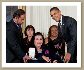 Mary K. Hoodhood accepts the Citizen's Medal from President Obama